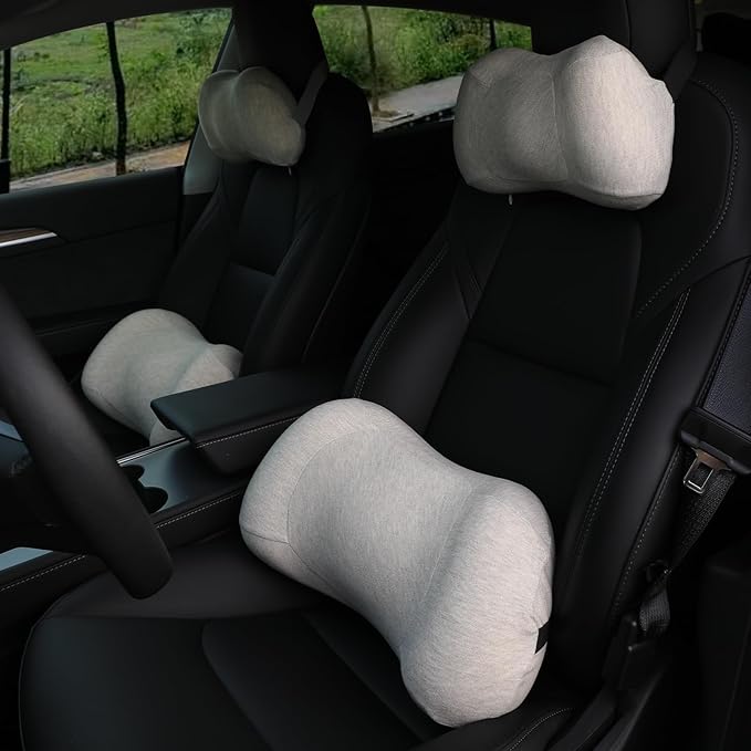 Lumbar Support Pillow for car，Car Neck Pillow Kit, Memory Foam Ergonomic Car Headrest and Lumbar Support for Driving Fatigue Relief, Comfort and Support Your Neck and Back