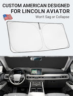 Proadsy Windshield Sun Shade for Lincoln Aviator 2020-2025 2026 4-Layer Foldable Front Sunshade Protector Sun Visor Blocks UV Rays Keep Car Cooler