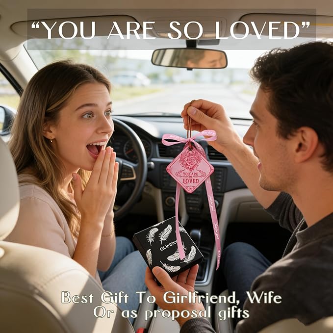 Leather Bag Charms for Hangbags Pink Car Mirror Hanging Accessories Encouragement Gifts for Women You Are Loved Gifts for Women Valentines Day Gifts Car Decor Roses Mothers Day Gifts