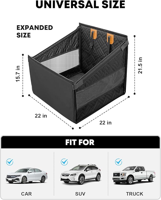 Kohree Dog Car Seat Cover for Small Dogs, Hard Bottom Dog Car Seat Cover for Back Seat with Pipe Waterproof 600D Car Hammock for Dogs Pet Back Seat Extender for Cars SUV Truck-S