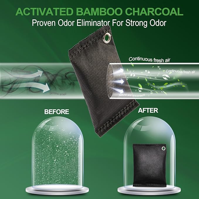 Activated Charcoal Odor Absorber, Odor Eliminator for Strong Odor,Bamboo Charcoal Air Purifying Bags for Home Car Closet Pet, Smoke Room Deodorizer (10 x 60g, Unscented)