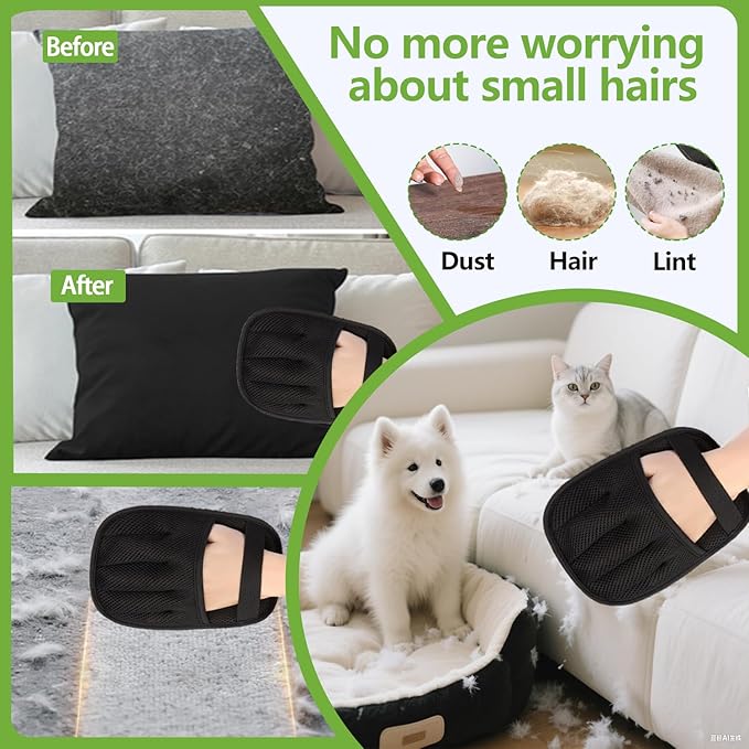 Electrostatic Pet Hair Remover Glove for Dogs and Cats (2Pcs) Reusable Brush Pet Hair Removal Glove for Furniture, Car Interiors, Bedding & Clothing