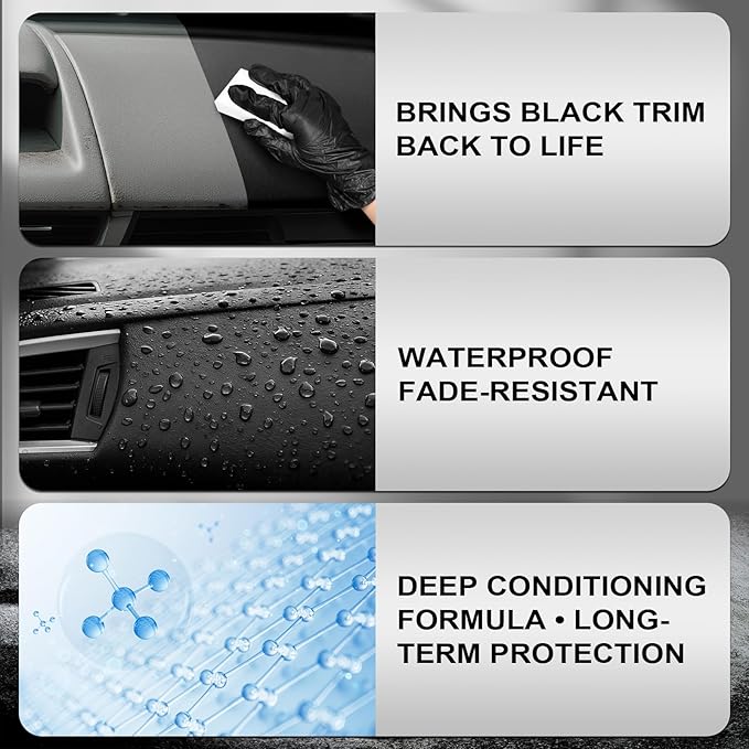 120ml Indoor Safe Trim Restorer, Plastic Restorer for Cars, Car Plastic Restorer, Black Plastic Restorer, Fast-Drying, Waterproof, Long-Lasting Shine & Protection,Indoor Plastic Surfaces Use Only