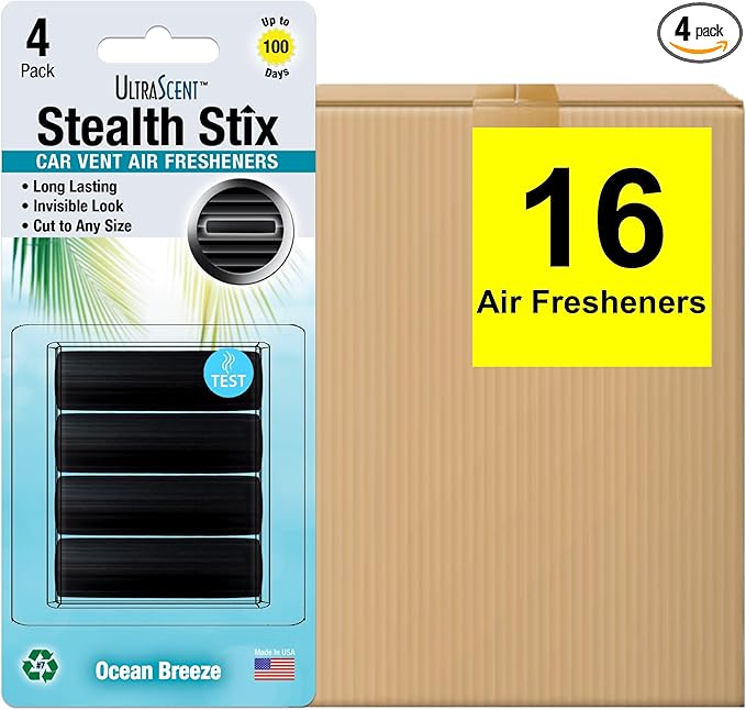 Car Vent Clips Air Freshener Stealth Stix Car Vent Clips that Slip on Vent Blade, 4-Pack/16-Stix (Ocean Breeze)