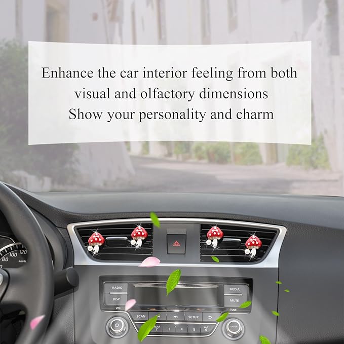 Cute Mushroom Car Air Freshener Vent Clips,4pcs Red Mushroon Refillable Car Air Freshener Decorative Clips Car Diffuser,Providing Bloom Car Scent