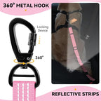 Pawaboo 2Pack Dog Seatbelt for Car, 3-in-1 Dog Car Seat Belt, Shockproof Dogs Tether with Buckle & Hook Latch, Adjustable Reflective Dogs Cars Leash with 360° Lockable Buckle, Light Pink + Black