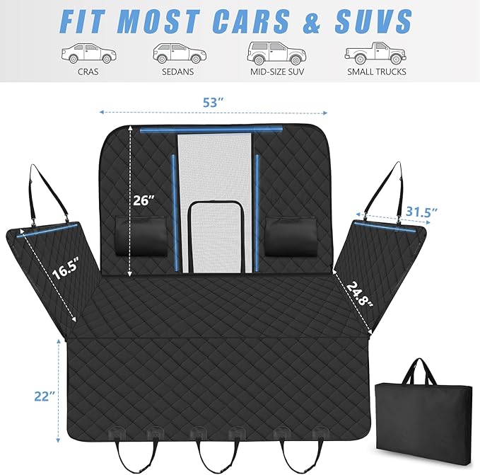 Back Seat Extender for Dogs-Large Space, High Barrier Hard Bottom Dog Car Seat Cover for Back Seat Hold 420lb, Backseat Protector Pet Bed, Waterproof Dog Hammock for Car SUV and Trucks, Black