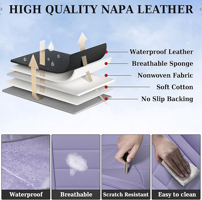 Coverado Car Seat Covers Front, Seat Covers for Cars, Waterproof 2-Pack Car Seat Cushions, Leather Carseat Seat Protectors, Universal Seat Covers Fit for Most Sedans SUV Pick-up Trucks(Purple)