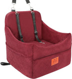Dog Car Seat for Small/Medium Dogs, Dog Booster Car Seats with Thick Cushion for Dogs Under 35lbs, Detachable Washable Pet Carseat with Storage Pockets, 2 Safety Belts(Red)