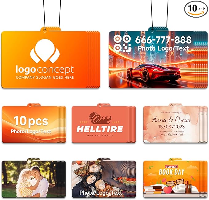 HINFKA 10-1000 Pcs Custom Air Fresheners with Picture – Personalized Double-Sided Car Freshener with Logo or Photo, Bulk Customized Gifts for Business Events and Branding (Horizontal, Personalized)