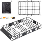 TUFFIOM 64"x 39"x 6" Extendable Rooftop Cargo Carrier Basket, Universal Steel Roof Rack Basket w/Net+Storage Bag+Straps, Heavy Duty Car Top Rack Luggage Holder Carrier for SUV Car Truck Van
