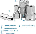 2 Sets NPT 1/4 Inch Pressure Washer Coupler Quick Connect Plug Stainless Steel Male and Female Quick Connect Fittings Pressure Washer Adapter Set (Internal Thread, External Thread)
