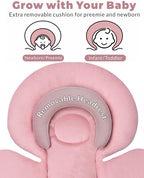 Infant Car Seat Insert with Extra Cushion for Preemie to Toddler, Reversible Newborn Carseat Insert for Baby Head Body Support, Fits for Stroller, Baby Swing, Bouncer (Pink)