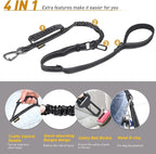 AUBELL Tactical Dog Leash Heavy Duty,4-6ft Reflective Strong No Pull Bungee Leash for Medium Large Dogs with Comfortable Padded Double Handle,Car Seat Belt,360 Degree Rotating Carabiner,Black
