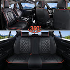 Coverado Car Seat Covers Full Set, Luxury Faux Leather Waterproof Seat Covers, Black Car Seat Covers, Universal Car Seat Protector Leather Car Seat Cushion, Carseat Cover Fit Most Cars, Black&Red