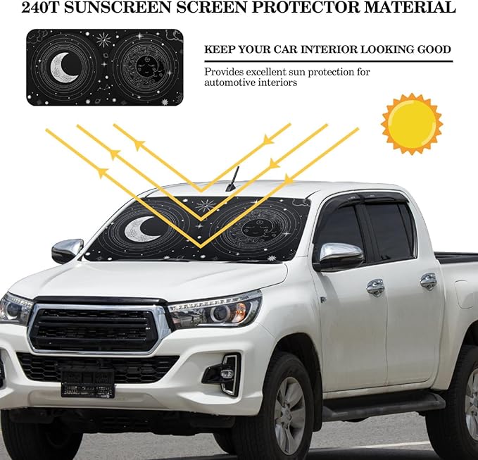 Windshield Sun Shade Foldable Car Front Window Covers for Car Accessories Sun Heat UV Rays Visor Protector Protection for Universal Cars SUV Truck (Sun Moon)
