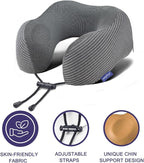 napfun Neck Pillow for Traveling, Upgraded Travel Neck Pillow for Airplane 100% Pure Memory Foam Travel Pillow for Flight Headrest Sleep, Portable Plane Accessories, Dark Gray Striped Kit