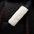 Soft & Cozy Australian Sheepskin Car Seat Belt Covers,2 Pack Fluffy Seatbelt Pads, Genunie Sheepskin Fur Shoulder Straps Cushions for Adults Kids Women and Men (Beige White)