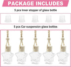 5 pcs Car Hanging Empty Glass Perfume Bottles Pendant Bottle, DIY Air Freshener Pendant, Empty Clear Glass Essential Diffuser Oil Aromatherapy, Glass Bottle Decor (Five-Pointed Star)