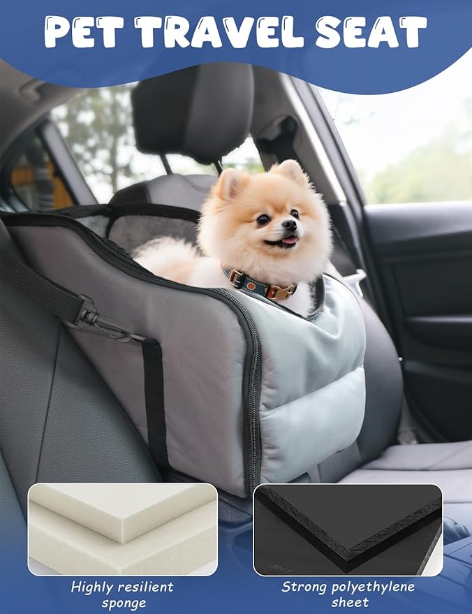 Dog Car Seat for Small Dogs, Portable Center Console Dog Car Seat, Pet Travel Backpack with Safe Protection Hooks and Double Fixation Seat Belts, Suitable for Small Dogs & Cat Under 12 lbs