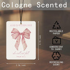 Pink Christian Car Air Freshener 4 Pcs, Girly Pink Bow Religious Hanging Air Freshener for Cars, Closet, Drawer, Books, Cute Christian Car Accessories Mirror Decor Gift for Women