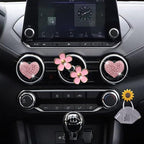 4 Pcs Pink Heart & Flower Pandent Air Vent Clips,Bling Heart and Flower Air Fresheners Vents Clips Diamond Car Interior Decor Bling Cute Car Accessories Decoration for Women+ Sunflower Mask Hook