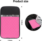 Bling Leather Car Armrest Box Cover,Car Center Console Protector with Colorful Crystal Rhinestones,Anti-Scratch Waterproof Car Armrest Seat Pad for Most Car,SUVs,Trucks (Pink)