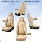 Coverado Car Seat Covers Full Set, Beige Seat Covers for Cars, Waterproof Nappa Leather Automotive Seat Covers with Lumbar Head Pillow, Car Seat Protectors, Universal Fit for Most Cars SUV