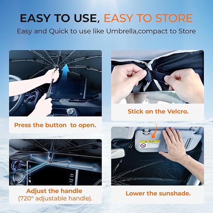 Windshield Sun Shade Umbrella for Ford F150 Accessories 2015-2025 2026, UV Block F150 Sun Shade for F-150 Truck Sunshade for Car Windshield, Heat Shield Sunshade for Ford Front Windshield.