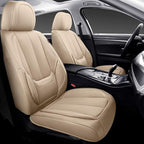 Coverado Car Seat Covers Full Set, Car Seat Protector Waterproof, Nappa Leather Car Seat Cushion, Beige Seat Covers for Cars, Front Seats and Back Universal Fit for Most Cars