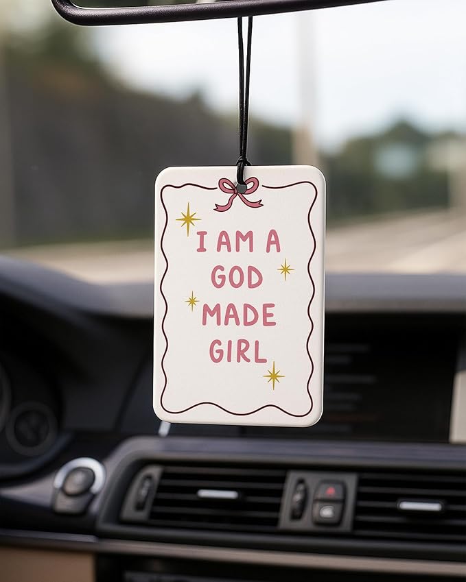 Pastel Christian Car Air Freshener 4 Pcs Coconut Scented, Faith Based Girly Car Accessories Mirror Decor for Women, Religious Bible Verse Hanging Air Freshener for Cars Closet Drawer Books