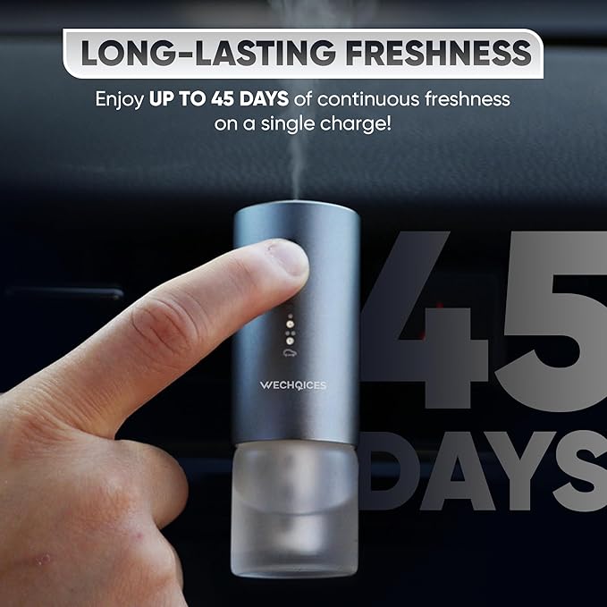 Intelligent Aromatherapy Smart Car Air Freshener & Diffuser with 3 Fragance Oils, USB-C Rechargeable, Silent, Refillable, Auto On/Off for Home, Office