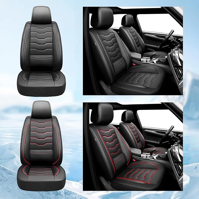 Fit Sonata Car Seat Covers Premium Leather for Hyundai Sonata 2007-2025 2026. Waterproof， Breathable, Scratch-Resistant & All-Weather Seat Cushion Protector（Front Seat,Red Line Black