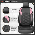 Coverado Leather Seat Covers, Waterproof Car Seat Covers Front Seats, Luxury Front Car Seat Covers Faux Leather Car Seat Protector, Automotive Car Seat Covers Universal Fit Most Cars Truck, Black&Pink