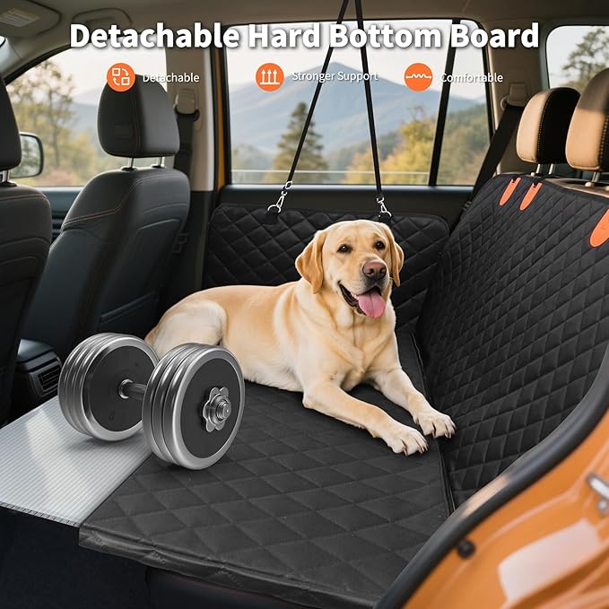 HOTEAGLE Car seat Cover for 2 Dogs, 100% Waterproof Scratch Proof Nonslip Dog car seat Cover for Back seat, Dog Hammock for car Hard Bottom Holds 400lbs, Standard（ Black）