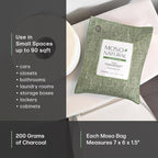 Moso Natural Air Purifying Bag 200g (3 Pack). A Scent Free Odor Eliminator for Cars, Closets, Bathrooms, Pet Areas. Premium Moso Bamboo Charcoal Odor Absorber. Two Year Lifespan! (Green)