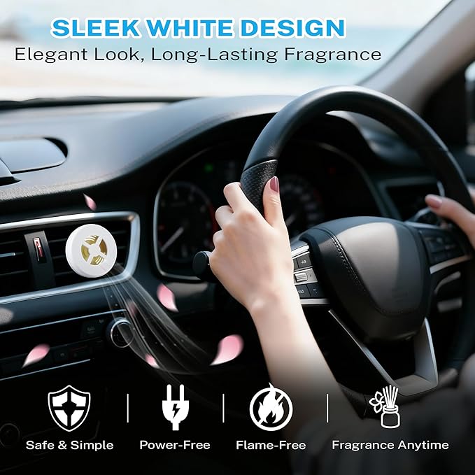Car Fragrance Holder Compatible with Bath & Body Works Refills (Not Included), Air Freshener Vent Clip or Visor Clip, Refillable Scent Holder, Easy to Open Car Diffuser Accessory (White)