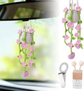 Crochet Car Air Freshener, 8ml Empty Refillable Oil Diffuser Bottle with Hanging Crochet Lightpink Daisies Plant & Hanging Tools, Car Rearview Mirror Diffuser for Wall Art & Home & Office Decoration