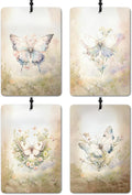 Floral Butterfly Moth Car Air Freshener 4 Pcs, Cottagecore Spring Botanical Wildflower Insect Hanging Air Freshener for Cars Closet Drawer Books, Butterfly Car Accessories for Women