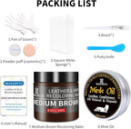 8.5oz Leather Recoloring Balm with 100ml Mink Oil,Medium Brown Leather Repair kit for Furniture and Car Interior,Leather Couch Scratch Repair,Leather Dye Paint,Mink Oil for Leather