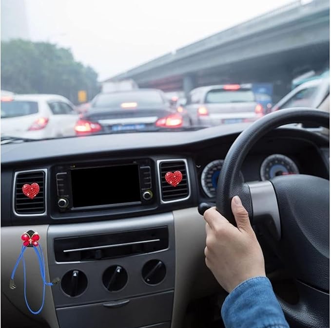 5 Pcs Bling Red Hearts Air Vent Clips, Heart Shape Crystal Car Air Vent Clip Charm Car Air Fresheners for Women Rhinestone Diffuser Vent Clip Cute Decor Bling Cars Accessories,Interior Accessories