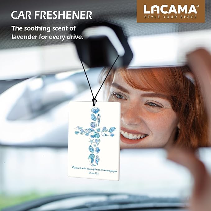 Lacama Blue Beachy Christian Car Air Freshener 3Pcs, Christian Car Accessories for Women,Coastal Bible Verse Cars Scents Air Freshener for Girls Gifts, Beach Car Accessories Interior Mirror Decor