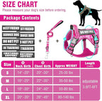 Tactical Service Dog Vest and Leash Set,Heavy Duty No Pull Dog Harness and 10 Patches with Dog Seat Belt for Medium Dogs,Reflective Pet Harness for Training Walking Hiking Camo Pink M
