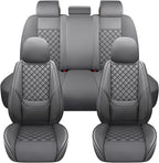 Full Coverage Leather Car Seat Covers Full Set,Waterproof Seat Covers for Cars,SUVs Trucks, Car Seat Cushion,Car Seat Protector with 5 Seats (Grey, Full Set(Front and Rear-5 Seats))