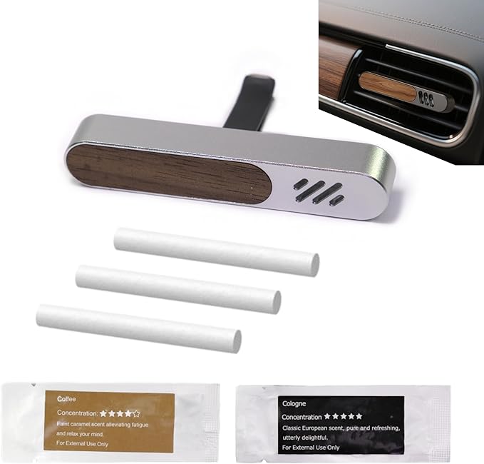 Luxury Car Air Freshener Vent Clip – Premium Wood & Metal Diffuser in Multiple Colors & Scent Kits – Reusable, Unisex for Men & Women (Platinum Silver, Classic Masculine)