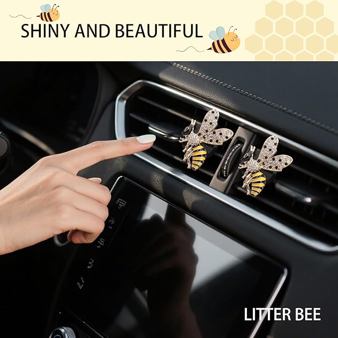 Bee Car Decor,2pcs Cute Bumblebee Car Air Freshener Vent Clips,Bling Yellow Bee Alloy Vent Clips Dashboard Accessories with Rhinestones,Refillable Diffusers