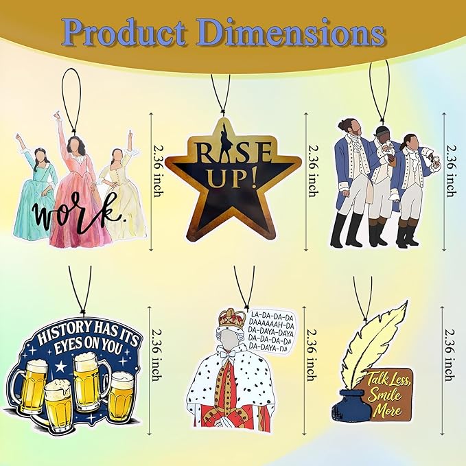 Historical Musical Hamilton Merch Car Air Freshener Pads 6 PCS,Cute Car Accessories Mirror Decor Gifts for Musical Fans,Multi-Scent Air Freshener Pads for Car,Closet,Bathroom,Bedroom & Office