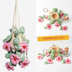 Crochet Car Air Freshener, 15ml Empty Refillable Oil Diffuser Bottle With Crochet Cherry Blossom Hanging Plant for Car Accessories, Crochet Plant for Rear View Mirror Decor, Home and Office Decor
