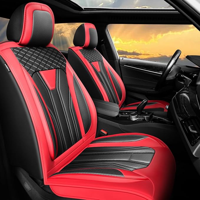 Fit Tucson Car Seat Covers Premium Leather for Hyundai Tucson 2010-2025 2026. Waterproof， Breathable, Scratch-Resistant & All-Weather Seat Cushion Protector (Full Set, Red&Black)