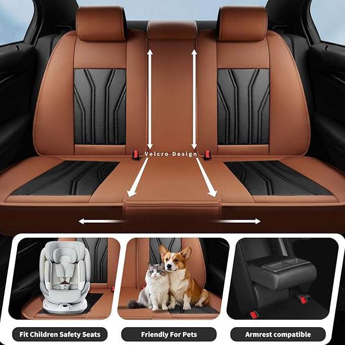 Fit Altima Car Seat Covers Compatible with Nissan Altima 2011-2025 2026 - Full Set Premium Leather， Waterproof Breathable， All-Weather Seat Cushion Protecto&Airbag Compatible（Brown & Black